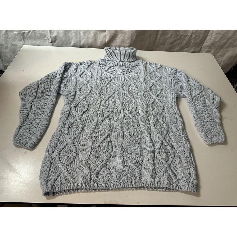 VTG Erik Stewart Blue Knit Ribbed Turtle Neck Women's Pullover Sweater OS - New!